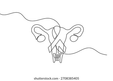 Dibujo continuo de una línea del útero de las mujeres en elegante arte de Ilustración vectorial de contorno minimalista