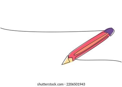 Continuous one line drawing wooden pencil for writing on paper. Back to school hand drawn minimalism concept. Single line draw design for education vector graphic illustration