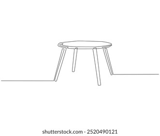 Continuous one line drawing of wooden table. One line drawing illustration of world interiors day. Living room table, Interior and furniture concept line art. Editable outline. 