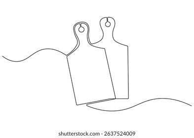 Continuous one line drawing of Wooden cutting board. Single line drawing illustration of Empty wooden cutting board. Kitchen utensils concept vector art. Doodle line illustration.