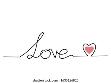 Continuous one line drawing of word LOVE, vector minimalist black and white illustration of love valentine concept
