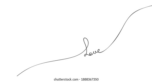 Continuous one line drawing of word Love, calligraphy lettering free handwriting wavy love concept, black ad white graphics