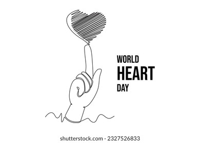 Dibujo continuo en una línea del concepto del Día Mundial del Corazón. Ilustración gráfica vectorial de diseño de líneas simples.