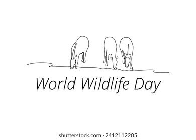 Continuous one line drawing World wildlife day concept. Doodle vector illustration.