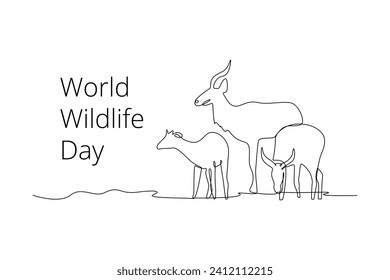 Continuous one line drawing World wildlife day concept. Doodle vector illustration.