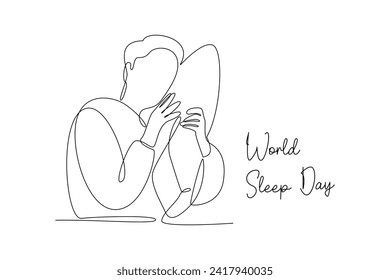 Continuous one line drawing World sleep day concept. Doodle vector illustration.