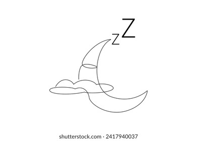 Continuous one line drawing World sleep day concept. Doodle vector illustration.