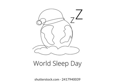 Continuous one line drawing World sleep day concept. Doodle vector illustration.