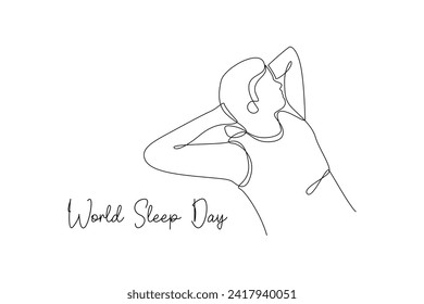 Continuous one line drawing World sleep day concept. Doodle vector illustration.