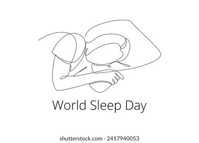 Continuous one line drawing World sleep day concept. Doodle vector illustration.