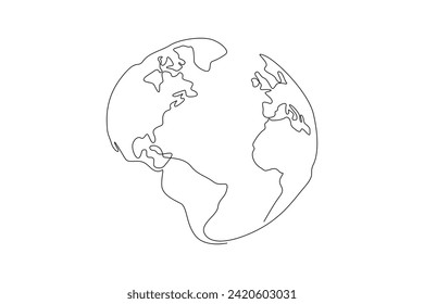 Continuous one line drawing World map concept. Doodle vector illustration.