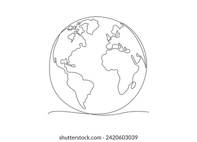 Continuous one line drawing World map concept. Doodle vector illustration.