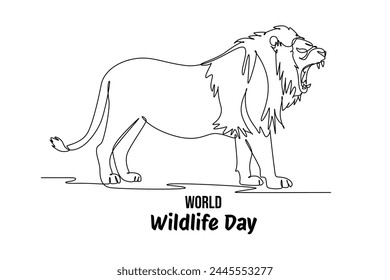 Continuous one line drawing world wildlife day concept. Doodle vector illustration.	
