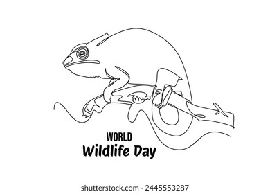 Continuous one line drawing world wildlife day concept. Doodle vector illustration.	