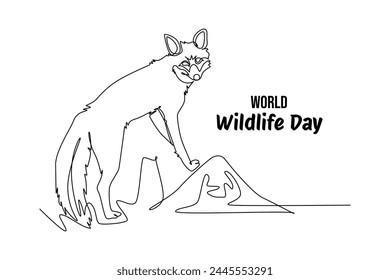 Continuous one line drawing world wildlife day concept. Doodle vector illustration.	