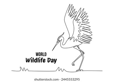 Continuous one line drawing world wildlife day concept. Doodle vector illustration.	