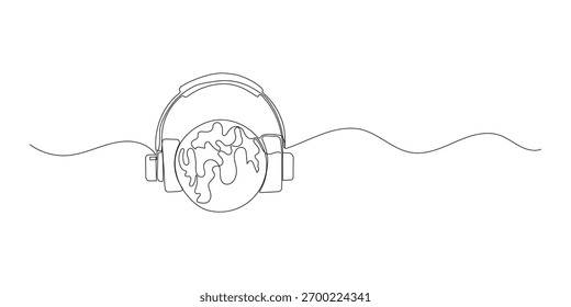 Continuous one line drawing world music day concept headphone
