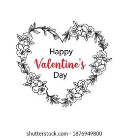 Continuous one line drawing wreath heart-shape. Vector illustration perfect for greeting cards, party invitations, posters, stickers, clothing. Happy Valentines day concept