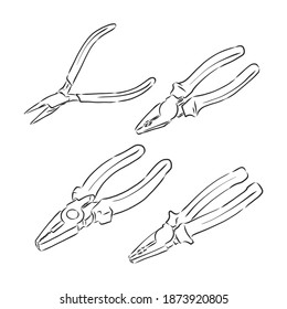 Continuous one line drawing wrench and pliers. Simple one line drawing building tools concept. pliers vector sketch illustration