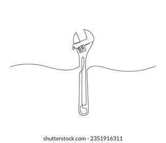 Continuous one line drawing of wrench engineer tool. wrench outline vector illustration. Editable stroke. 