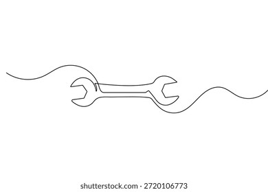 Dibujo continuo de una línea de un símbolo de llave inglesa en estilo minimalista para el icono de reparación y servicio