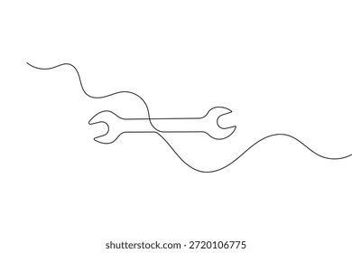 Dibujo continuo de una línea de un símbolo de llave inglesa en estilo minimalista para el icono de reparación y servicio