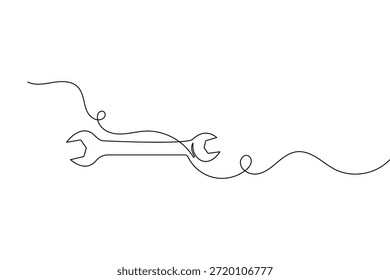 Dibujo continuo de una línea de un símbolo de llave inglesa en estilo minimalista para el icono de reparación y servicio