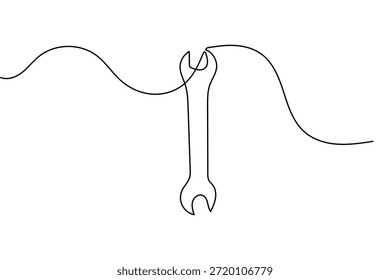 Dibujo continuo de una línea de un símbolo de llave inglesa en estilo minimalista para el icono de reparación y servicio