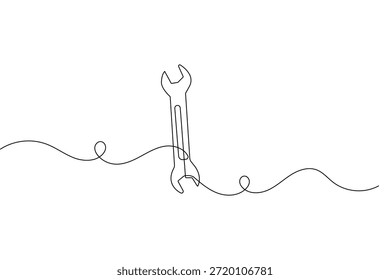 Dibujo continuo de una línea de un símbolo de llave inglesa en estilo minimalista para el icono de reparación y servicio