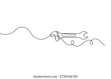 Dibujo continuo de una línea de un símbolo de llave inglesa en estilo minimalista para el icono de reparación y servicio