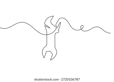 Dibujo continuo de una línea de un símbolo de llave inglesa en estilo minimalista para el icono de reparación y servicio