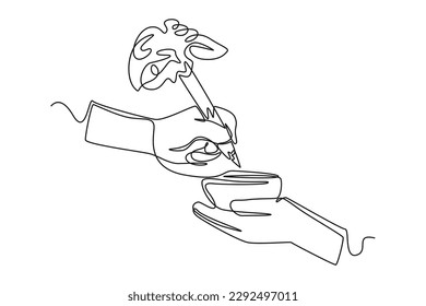 Continuous one line drawing write on the pot. World environment day concept. Single line draw design vector graphic illustration.
