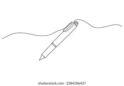 Continuous one line drawing writing pen isolated minimalist linear illustration, Continuous one line drawing of vintage pen. Vintage pen line art vector.