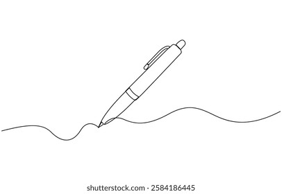 Continuous one line drawing writing pen isolated minimalist linear illustration, Continuous one line drawing of vintage pen. Vintage pen line art vector.