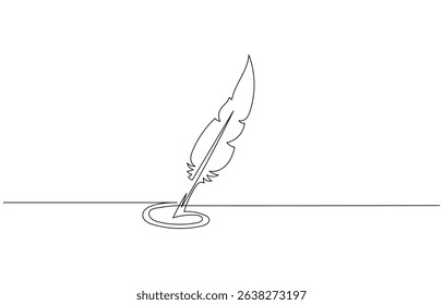 Continuous one line drawing of  Continuous one line drawing writing pen isolated minimalist linear  pen. Vintage pen Isolated background. Vector illustration.