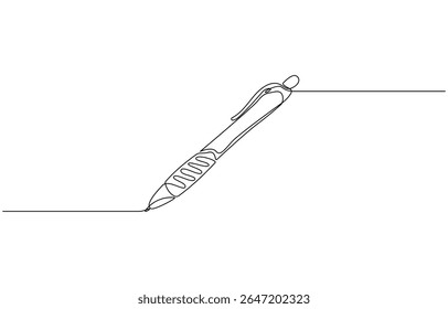 Continuous one line drawing writing pen isolated minimalist linear pen. Vintage pen Isolated white background.