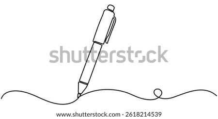 Continuous one line drawing writing pen isolated minimalist linear illustration made of single line vector illustration, Pen Signature Continuous Line Icon, One continuous line of pen writing.