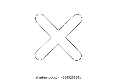 Dibujo continuo de una línea Marca incorrecta. Arte lineal incorrecto Marcas Símbolo incorrecto, marca incorrecta, Icono de una cruz dibujada con una línea sólida. Línea continua x.