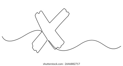 Um desenho de linha contínua Ícone de cruz de linha longa, Marca incorreta. X. Linha contínua. Ilustração vetorial, plano de fundo vetorial de ícone transversal de uma linha. Ícone de cruz. Contorno contínuo de um ícone de cruz, marca errada