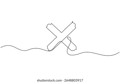 Uma linha contínua desenhando a marca errada. Line Art errado Marca Símbolo, Um vetor de ícone de cruz de linha, Linha contínua. Ilustração vetorial EPS 10