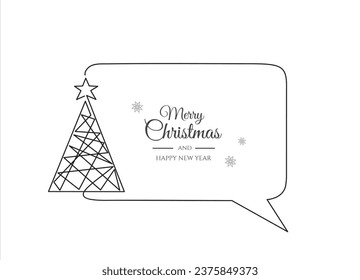 Continuous one line drawing of xmas tree and speech bubble. Trendy line art vector on a white background. Vector illustration. Christmas concept 