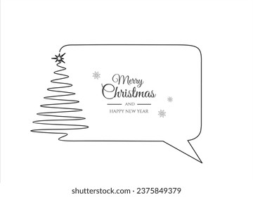 Continuous one line drawing of xmas tree and speech bubble. Trendy line art vector on a white background. Vector illustration. Christmas concept 