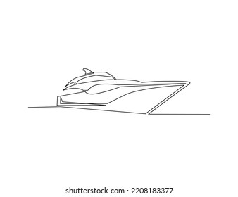 Continuous one line drawing of Yacht. Boat line art drawing vector illustration. Luxury boat hand drawn.