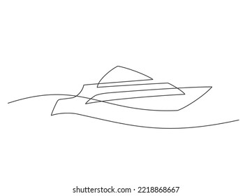 Continuous one line drawing of yacht. Sport boat on white background. Vector illustration