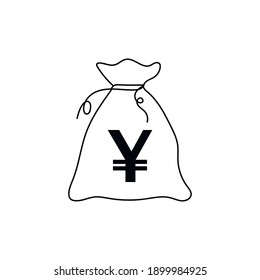 Continuous one line drawing a yen money bag. Vector illustration perfect for greeting cards, party invitations, posters, stickers, clothing. Silhouette of a money bag