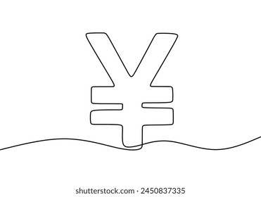 Continuous one line drawing yen currency sign symbol