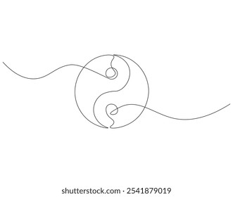 Continuous one line drawing of yin yang symbol. One line drawing illustration of yin yang. Spiritual, meditation, balance concept single line. Editable outline
