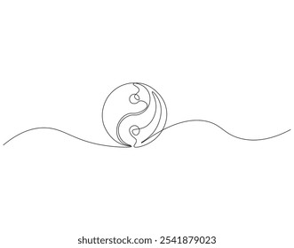 Continuous one line drawing of yin yang symbol. One line drawing illustration of yin yang. Spiritual, meditation, balance concept single line. Editable outline
