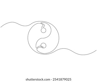 Continuous one line drawing of yin yang symbol. One line drawing illustration of yin yang. Spiritual, meditation, balance concept single line. Editable outline
