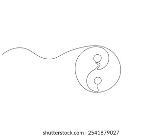 Continuous one line drawing of yin yang symbol. One line drawing illustration of yin yang. Spiritual, meditation, balance concept single line. Editable outline
